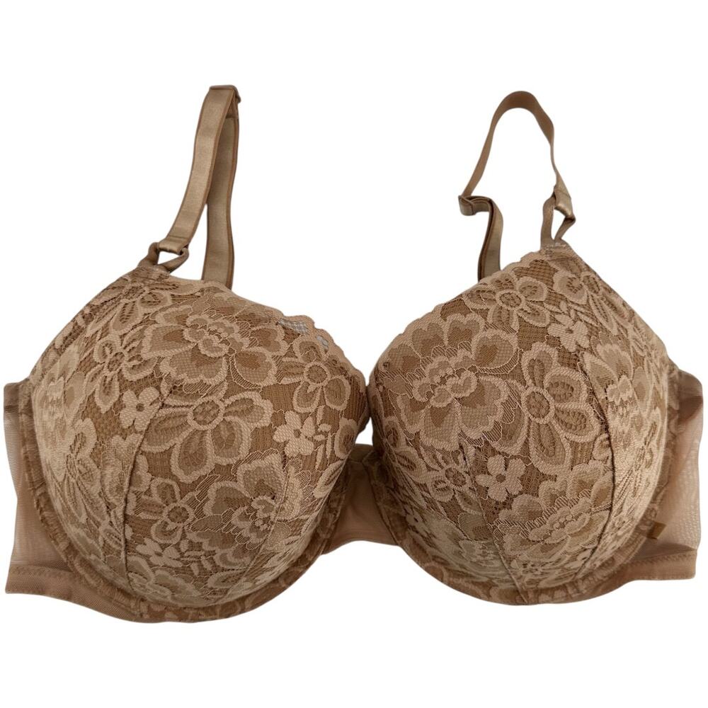 Victoria's Secret Lined Demi Bra Moderate Underwire Floral Lace Tan 40DD